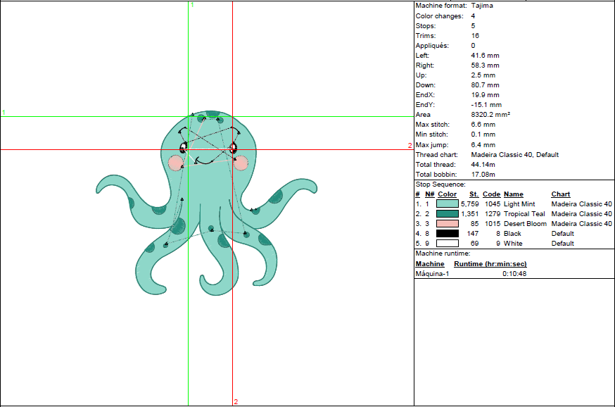 Happy Octopus Embroidery Design - Cute Sea Creature in 5 Sizes