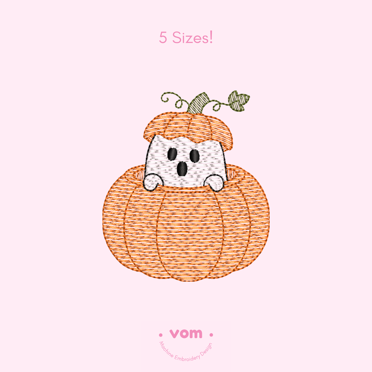 Pumpkin Ghost Embroidery Design – Adorable Halloween Pattern in 5 Sizes
