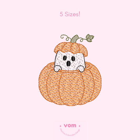 Pumpkin Ghost Embroidery Design – Adorable Halloween Pattern in 5 Sizes