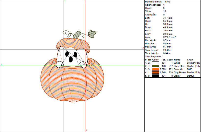 Pumpkin Ghost Embroidery Design – Adorable Halloween Pattern in 5 Sizes