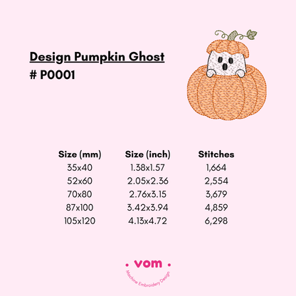 Pumpkin Ghost Embroidery Design – Adorable Halloween Pattern in 5 Sizes