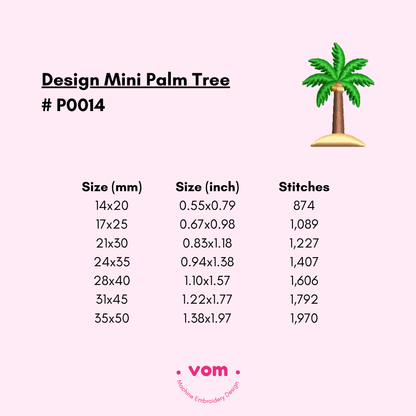 Mini Island Palm Embroidery Design – Tropical Tree on Sand, 7 Sizes