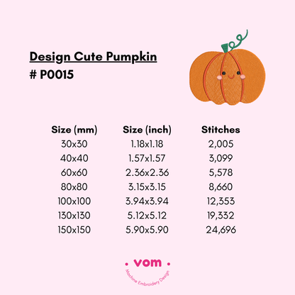 Cute Pumpkin Embroidery Design – Adorable Fall Pattern in 7 Sizes