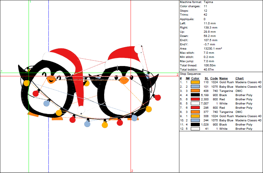 Christmas Penguins Embroidery Design – Cute Holiday Lights Pattern