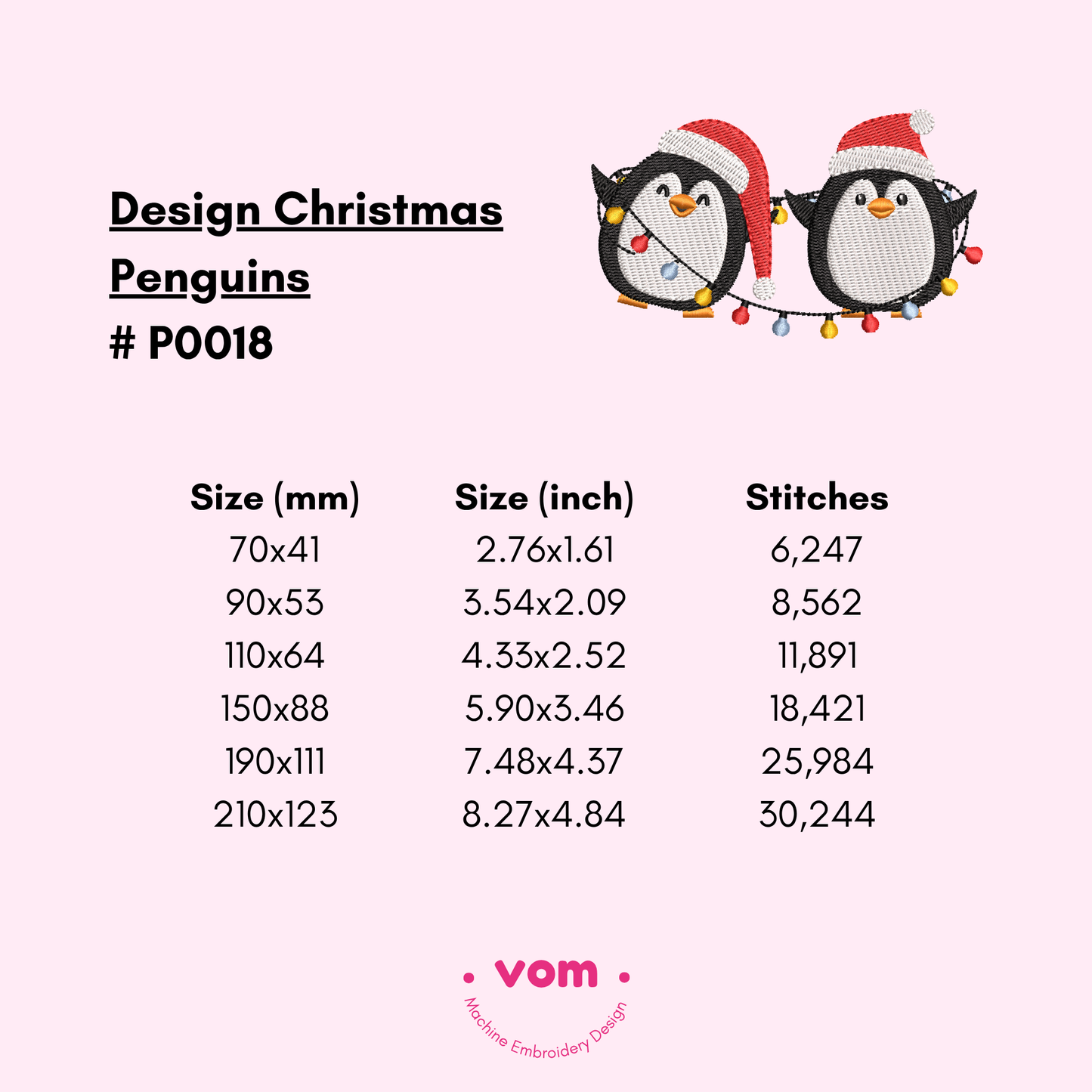 Christmas Penguins Embroidery Design – Cute Holiday Lights Pattern
