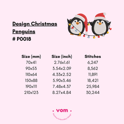 Christmas Penguins Embroidery Design – Cute Holiday Lights Pattern