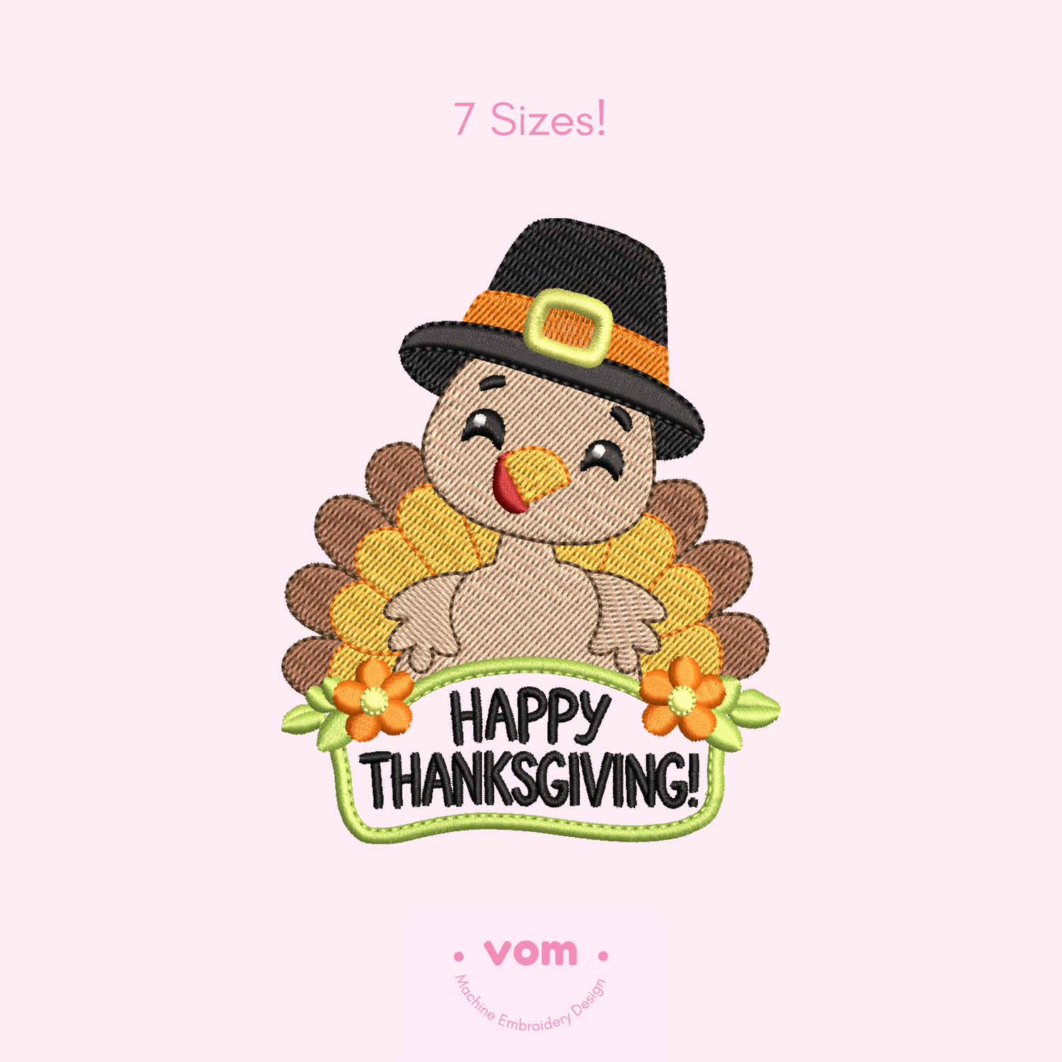 Pilgrim Turkey Embroidery Design | Cute Thanksgiving Turkey Pattern for Machine Embroidery