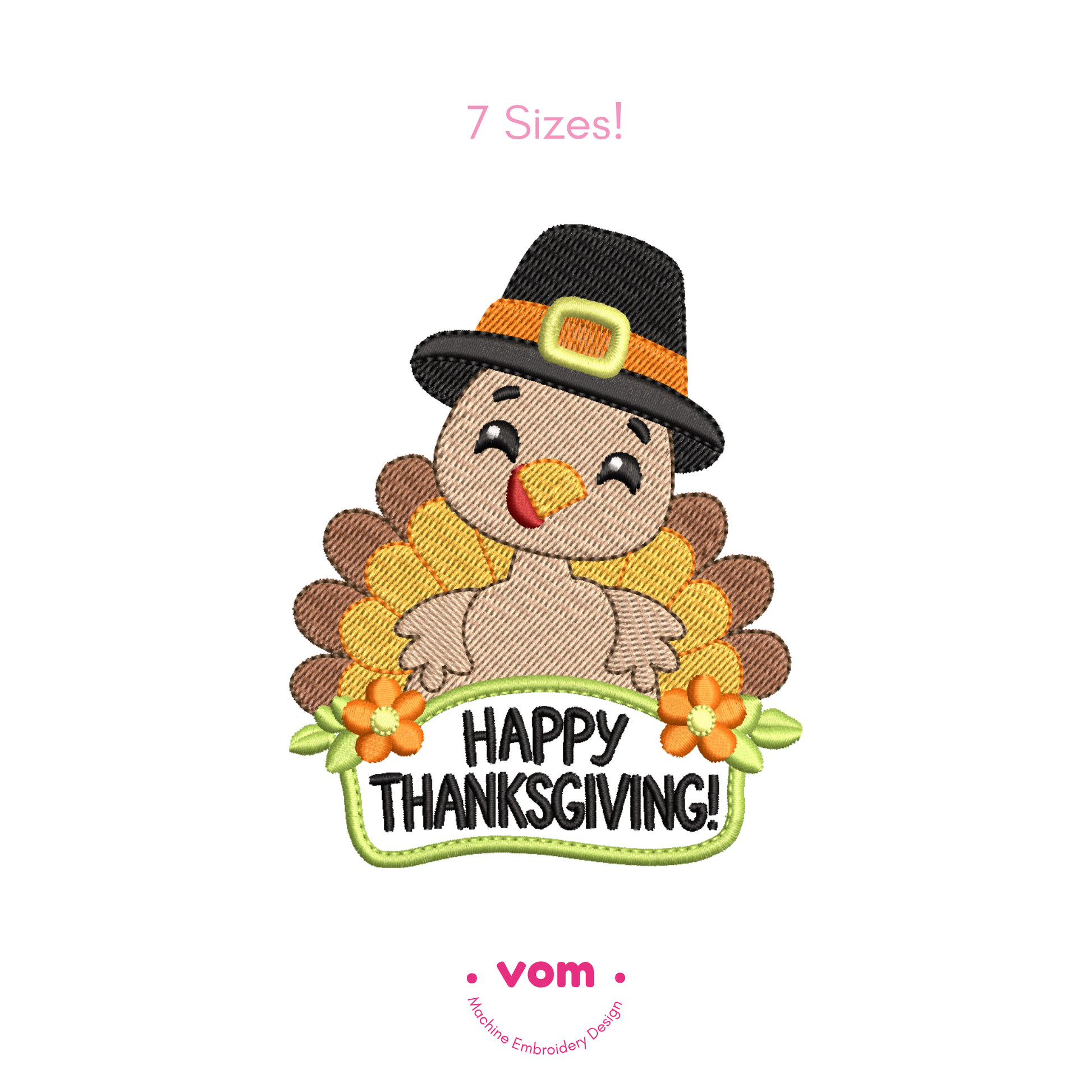 Pilgrim Turkey Embroidery Design | Cute Thanksgiving Turkey Pattern for Machine Embroidery