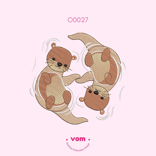 Playful Otter Duo Embroidery Design - Cute Animal Machine Stitch Pattern for Baby Clothes and Nursery Decor - 7 Sizes