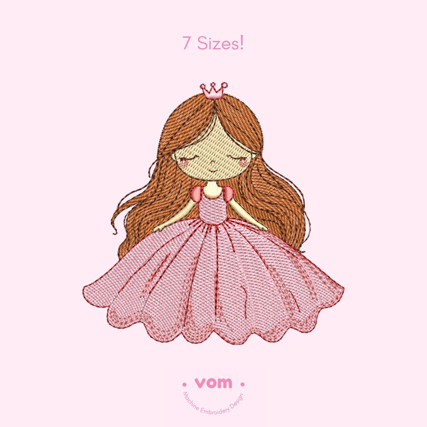Princess Embroidery Design - Cute Fairytale Girl in Pink Dress - Digital Pattern for Embroidery Machine - Instant Download - 7 Sizes