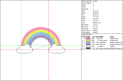 Rainbow Embroidery Design with Clouds - Baby Nursery Machine Embroidery Pattern - 5 Sizes Instant Download