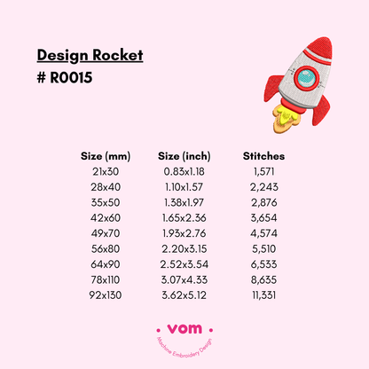 Rocket Machine Embroidery Design – Cute Space Pattern in 9 Sizes