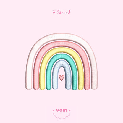 Pastel Rainbow Embroidery Design - Cute Boho Arch with Heart Pattern - Digital File for Machine Embroidery - 9 Sizes