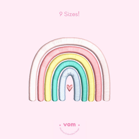 Pastel Rainbow Embroidery Design - Cute Boho Arch with Heart Pattern - Digital File for Machine Embroidery - 9 Sizes