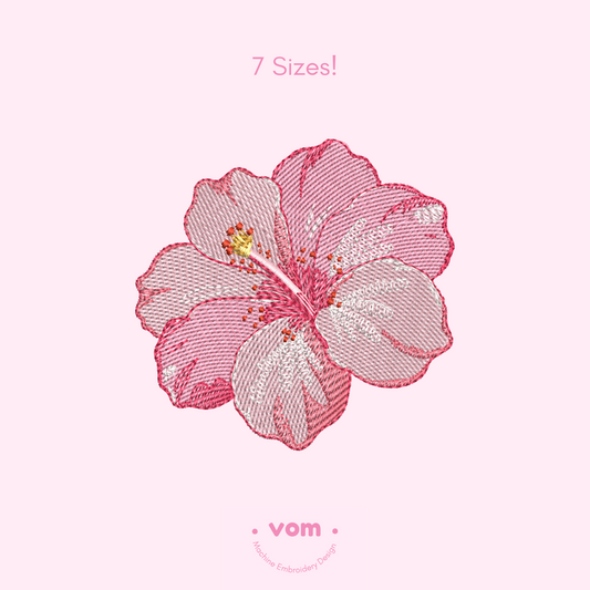 Realistic Hibiscus Embroidery Design – Delicate Floral File in 7 Sizes