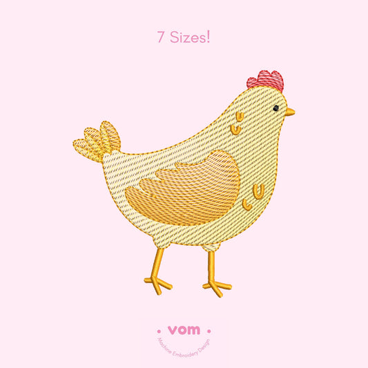 Rippled Chicken Embroidery Design – Cute Farm Animal Pattern - Digital File for Machine Embroidery - 7 Sizes