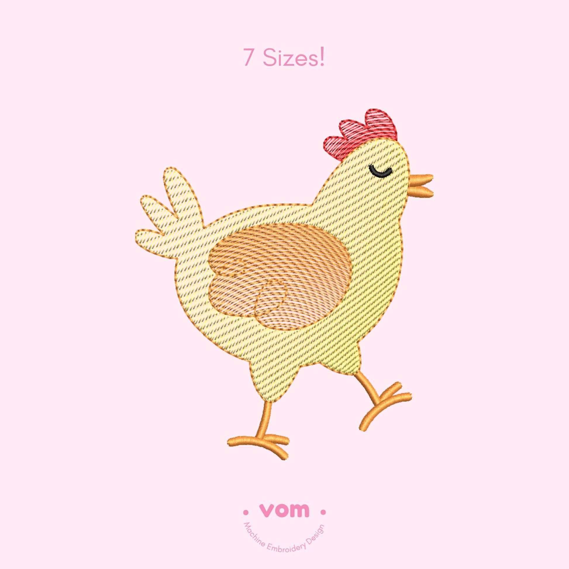 Rippled Chicken Embroidery Design – Cute Farm Animal Pattern - Digital File for Machine Embroidery - 7 Sizes