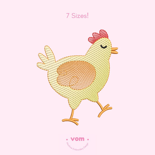 Rippled Chicken Embroidery Design – Cute Farm Animal Pattern - Digital File for Machine Embroidery - 7 Sizes