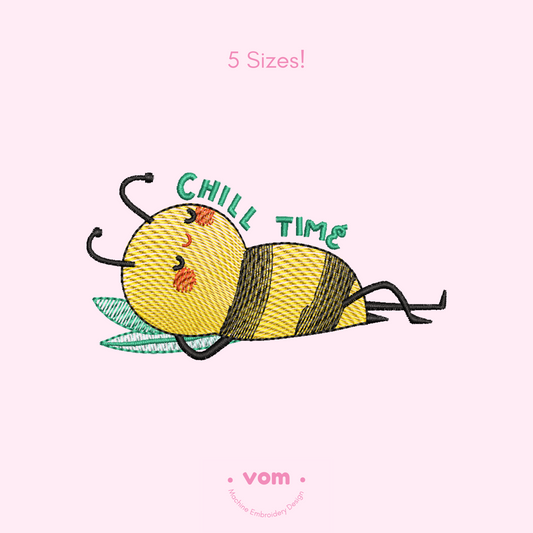 Rippled Chill Bee – Relaxing Bee Embroidery File (5 Sizes, Single Format)

