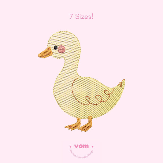 Rippled Duck Embroidery Design – Cute Farm Animal Pattern - Digital File for Machine Embroidery - 7 Sizes