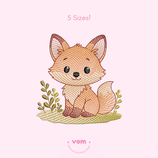 Rippled Fox Embroidery Design – Cute Baby Woodland Animal Pattern (5 Sizes)