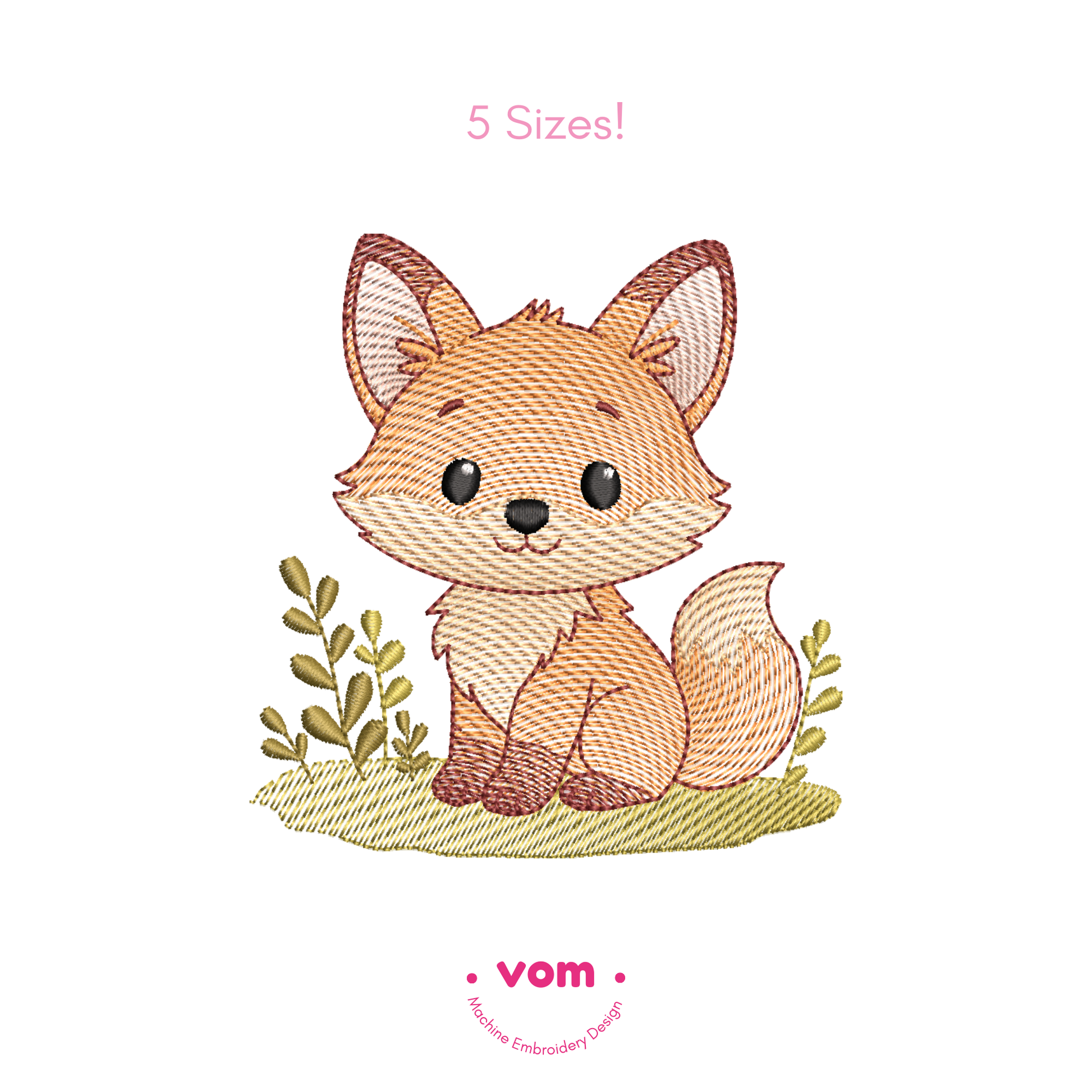 Rippled Fox Embroidery Design – Cute Baby Woodland Animal Pattern (5 Sizes)