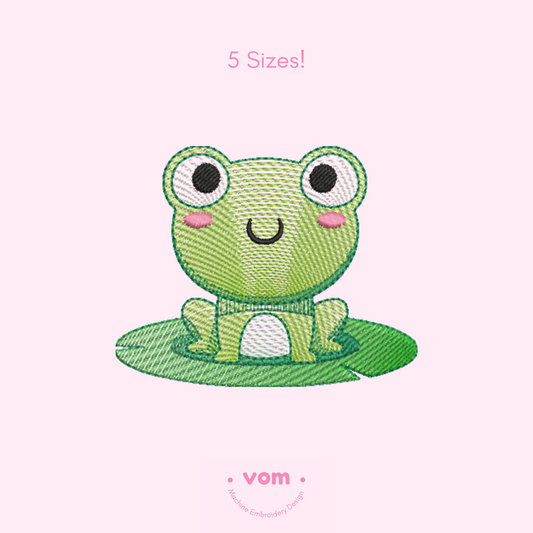 Rippled Frog on Lily Pad Embroidery Design – 5 Sizes Digital Pattern