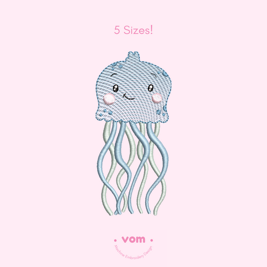 Rippled Jellyfish Embroidery Design – 5 Sizes – Instant Download (DST, PES, EXP, JEF, VP3)