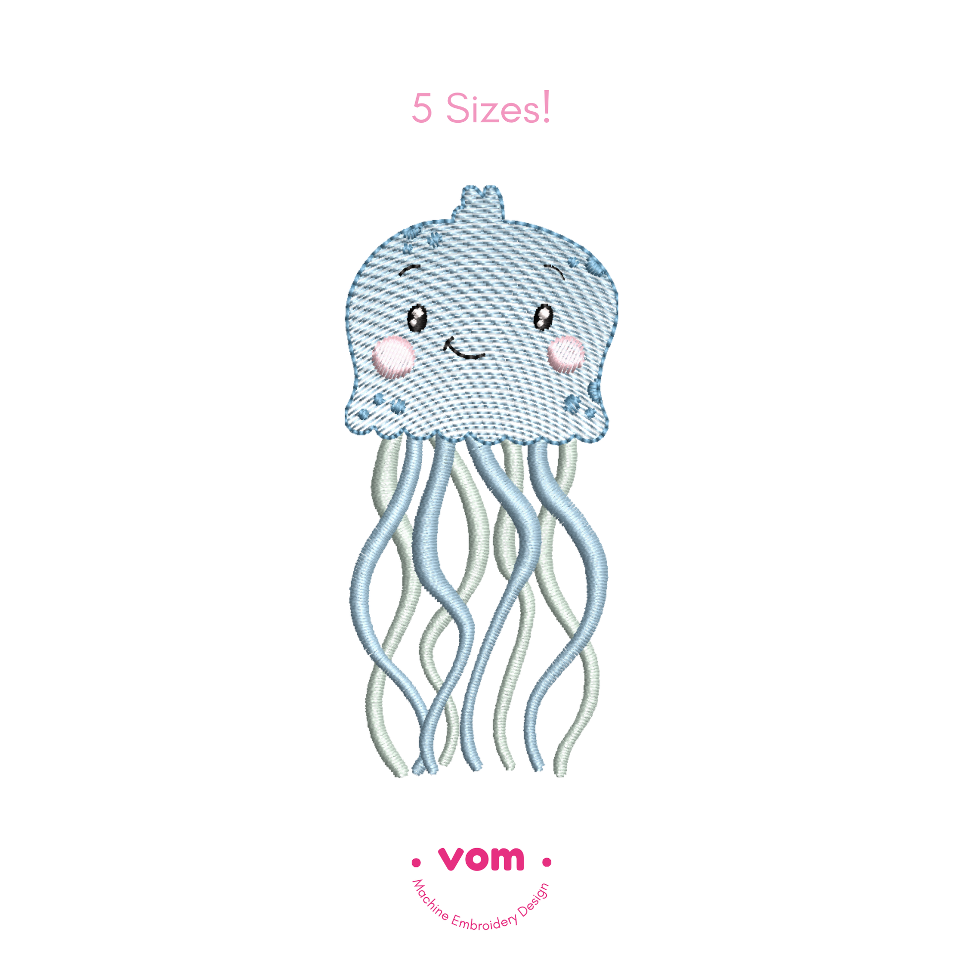 Rippled Jellyfish Embroidery Design – 5 Sizes – Instant Download (DST, PES, EXP, JEF, VP3)