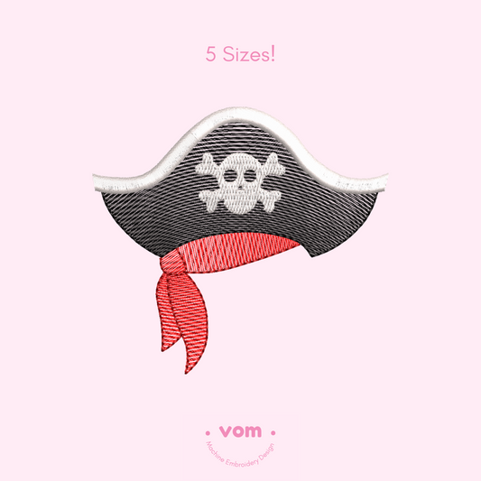 Pirate Hat Embroidery Design - RIPPLED - 5 Sizes