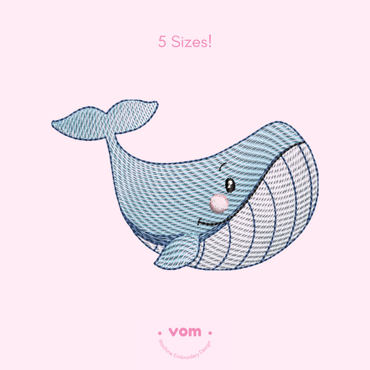 Cute Whale Embroidery Design – Rippled Ocean Friend in 5 Sizes