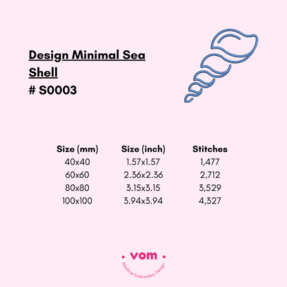 Minimal Sea Shell Embroidery Design - Simple Seashell Outline - 4 Sizes