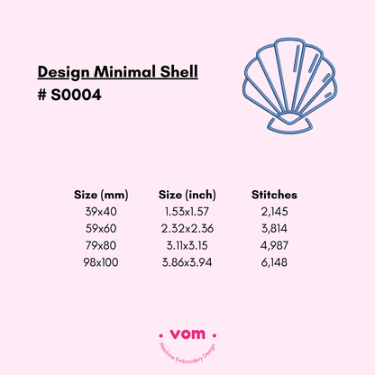 Minimal Shell Embroidery Design - Simple Seashell Outline - 4 Sizes