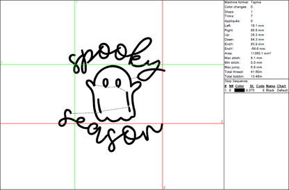 Spooky Season Ghost Embroidery Design - Cute Halloween Machine Pattern