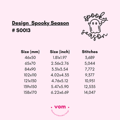 Spooky Season Ghost Embroidery Design - Cute Halloween Machine Pattern