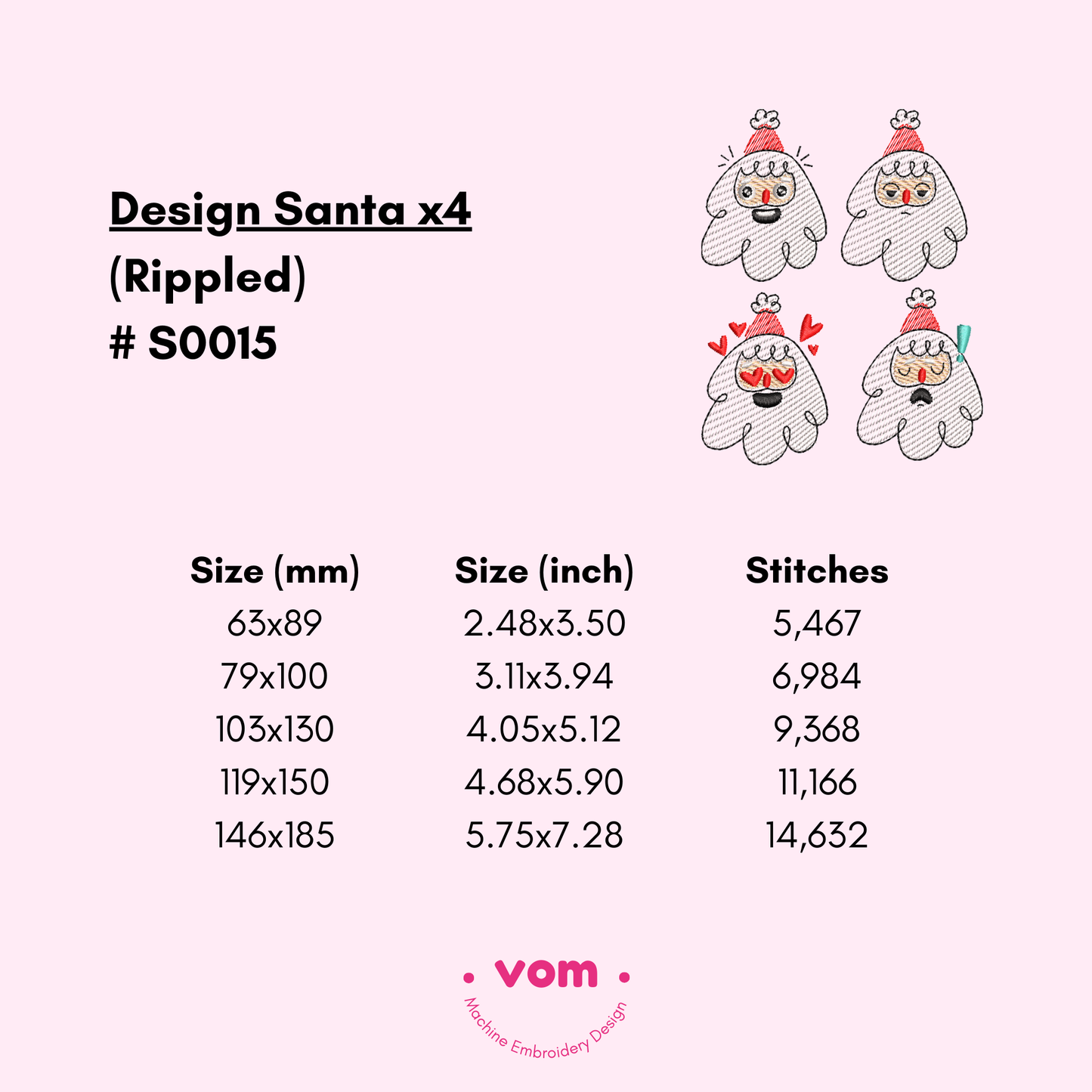 RIPPLED Cute Santa Faces Embroidery Design - Christmas Emotions Set - 5 Sizes