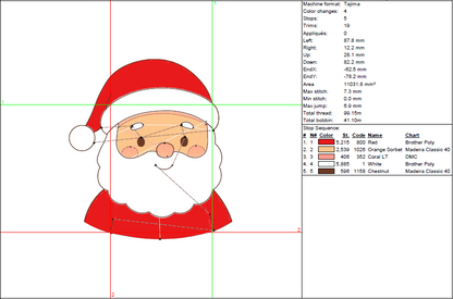 Baby Santa Face Embroidery Design - Cute Santa Head - Christmas Pattern (5 Sizes)