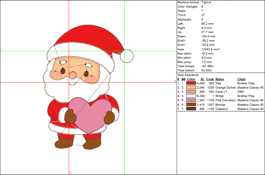 Santa Holding a Heart Embroidery Design – Cute Christmas Santa Pattern (5 Sizes)