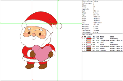 Santa Holding a Heart Embroidery Design – Cute Christmas Santa Pattern (5 Sizes)