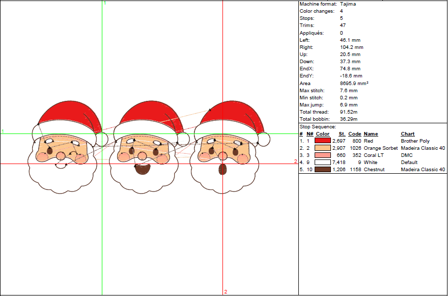 Santa Mini Trio Embroidery Design - Christmas File (5 Sizes)