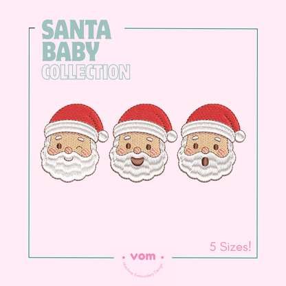 Santa Mini Trio Embroidery Design – Set of 3 Cute Mini Santas, Christmas Machine Embroidery Files (5 Sizes)