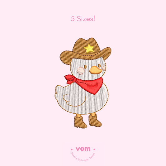 Sheriff Duck Embroidery Design – Cute Western Duck with Cowboy Hat & Star Badge