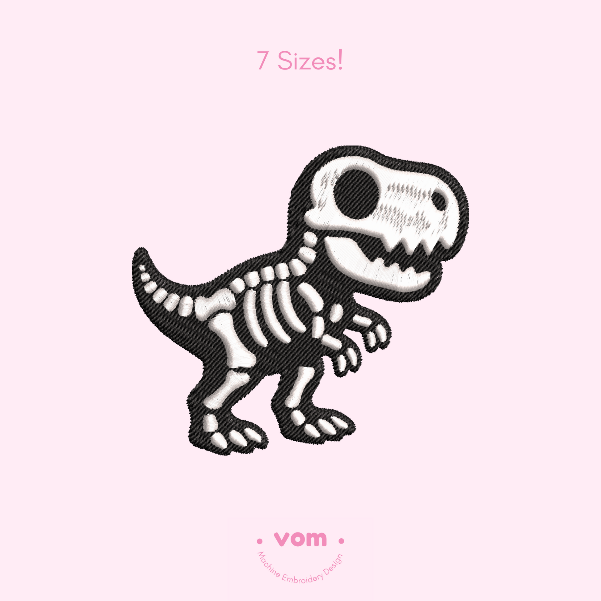 Skeleton T-Rex Embroidery Design - Dinosaur - 7 Sizes