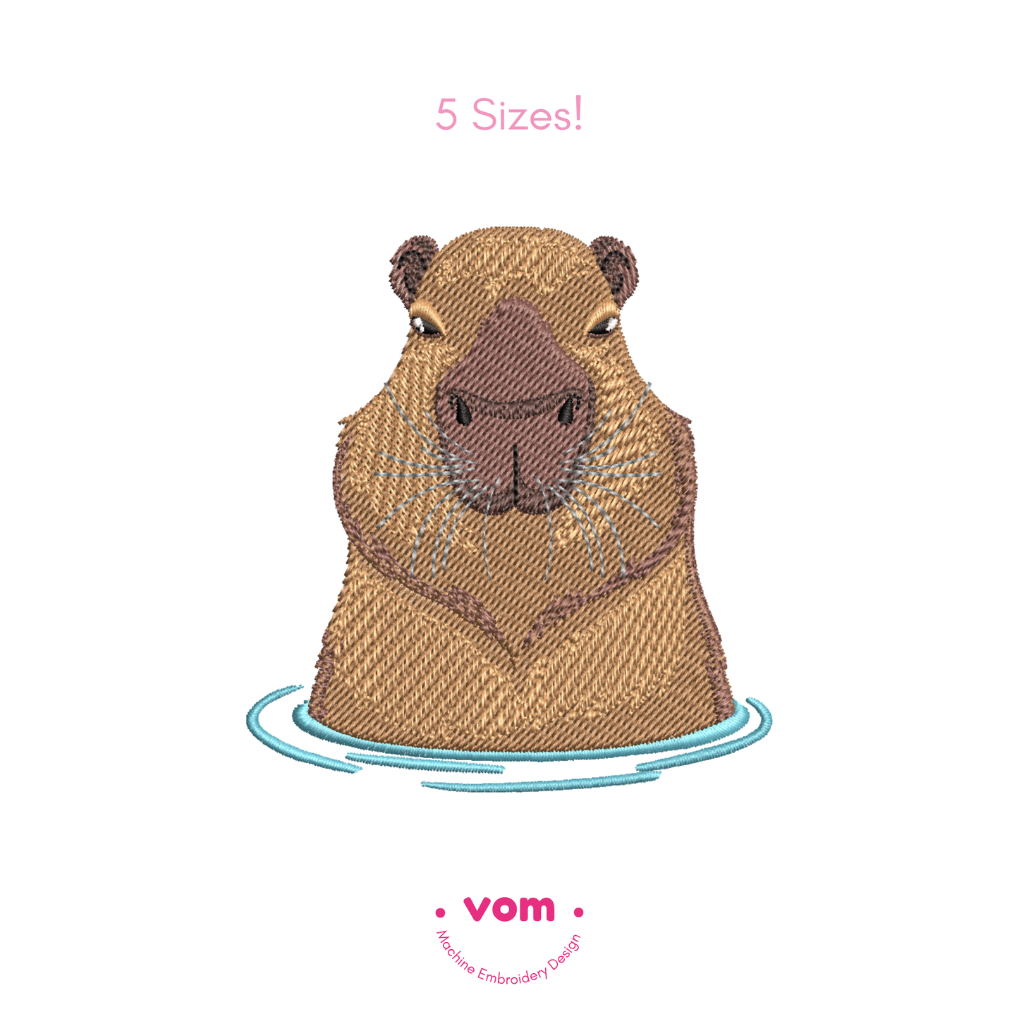 Soaking Capybara Embroidery Design – Fill Stitch in 5 Sizes