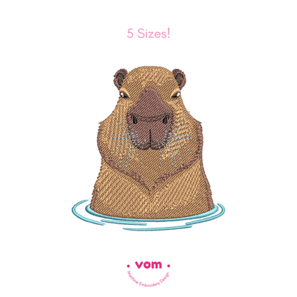 Soaking Capybara Embroidery Design – Fill Stitch in 5 Sizes