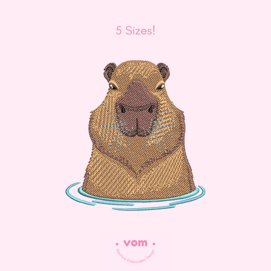 Soaking Capybara Embroidery Design – Fill Stitch in 5 Sizes