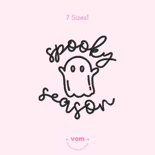 Spooky Season Ghost Embroidery Design – Cute Halloween Machine Embroidery Pattern - 7 Sizes
