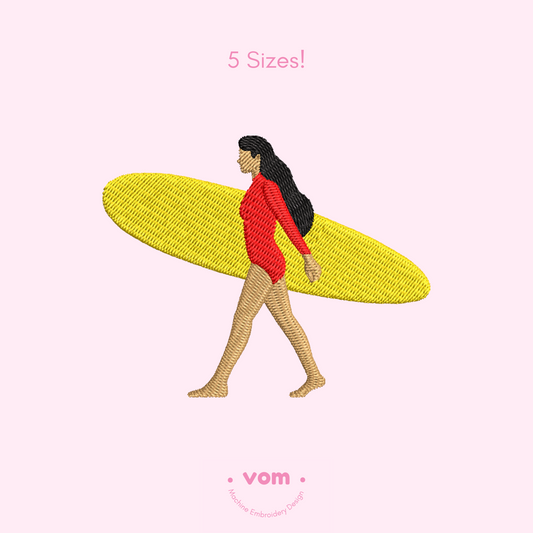 Surfer Girl Embroidery Design - Beach Summer Vibes File - 5 Sizes