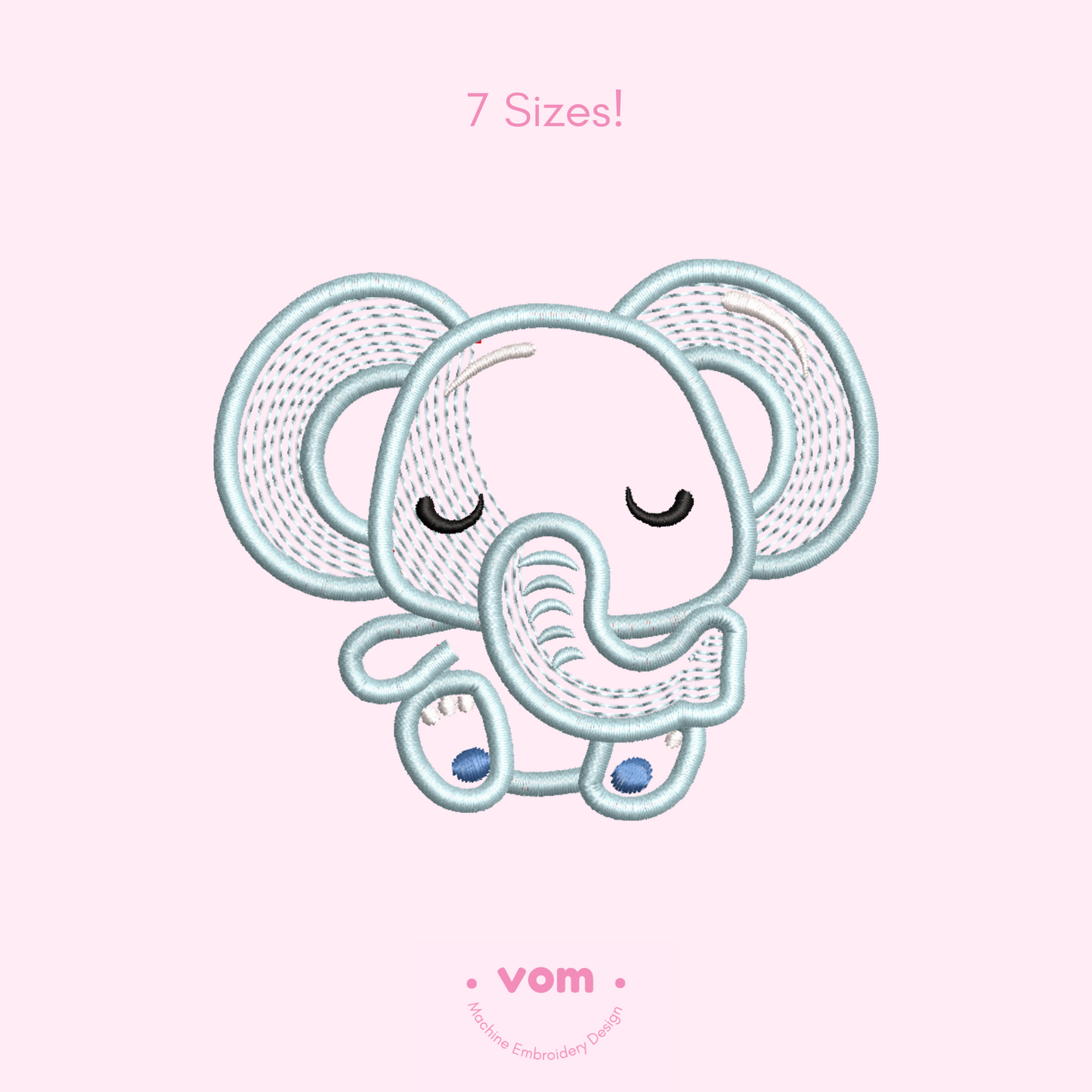 Sweet sleeping elephant applique embroidery design – perfect for baby projects! Includes 7 sizes in your selected format. Instant digital download.