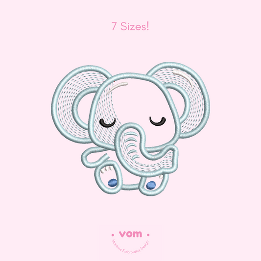 Sweet sleeping elephant applique embroidery design – perfect for baby projects! Includes 7 sizes in your selected format. Instant digital download.